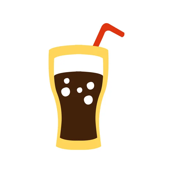 Sklo s Soda sladké nealkoholické nápoje a slámy primitivní kreslené ikony, část série Cafe Pizza Clipart ilustrací — Stockový vektor