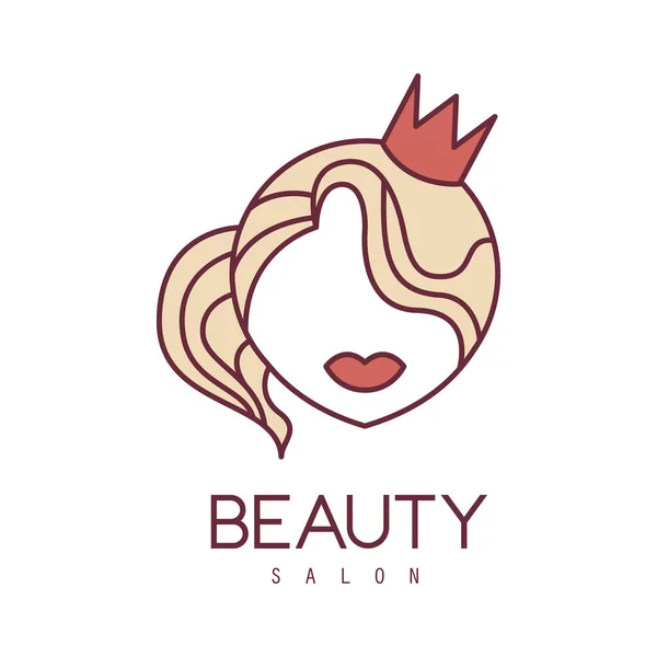 Natural Beauty Salon Hand Drawn Cartoon Outlined Sign Design Template With Portrait Of Princess In Crown — Stock Vector