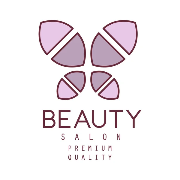 Natural Beauty Salon Hand Drawn Cartoon Outlined Sign Design Template with Simple Geometric Shape Violet Butterfly - Stok Vektor