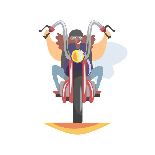 Membro do clube do motociclista fora da lei com abordagem de barba longa no helicóptero pesado no colete de couro sorrindo — Vetor de Stock