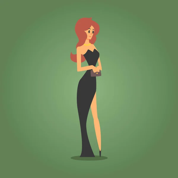 Szép nő, divatos fekete ruha, szerencsejáték, és a Casino Night Club kapcsolódó rajzfilm illusztráció — Stock Vector
