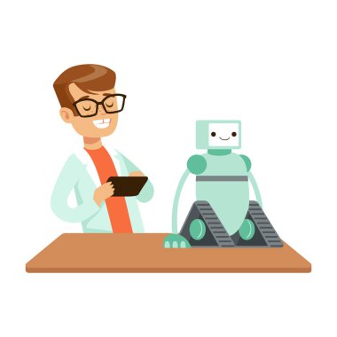 Çocuk mühendis ve robotik deney, çocuk bilim yaparken araştırma gelecekte profesyonel bilim adamı olmayı hayal