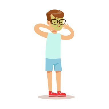 Hasta mide bulandırıcı çocuk hasta sağlık tıbbi yardım çizgi film karakteri ihtiyacı hastalık acı hissi