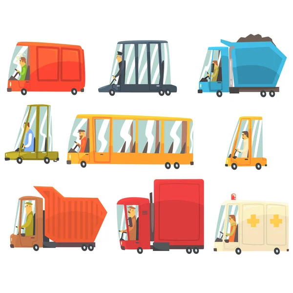 Juguete de transporte público y personal Coches y camiones Conjunto de vehículos de transporte coloridos infantiles — Vector de stock