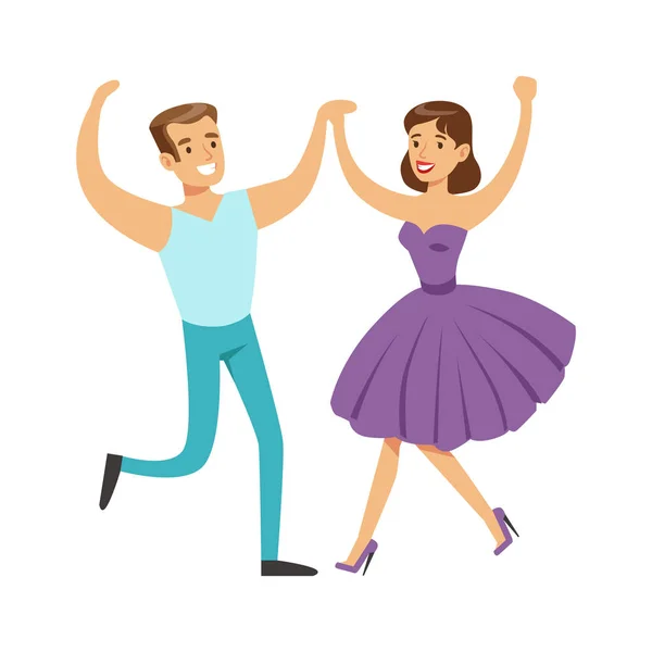 Couple In With Woman In Fancy Dress Dancing On Dancefloor, Part Of People At The Night Club Series Of Vector Illustrations — Stock Vector