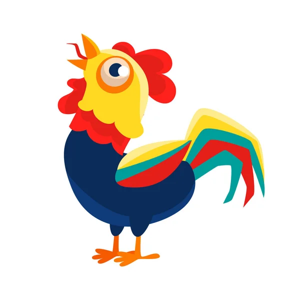 Rooster Cartoon Character Crowing,Cock Representing Chinese Zodiac Symbol Of New Year 2017 — Stock Vector