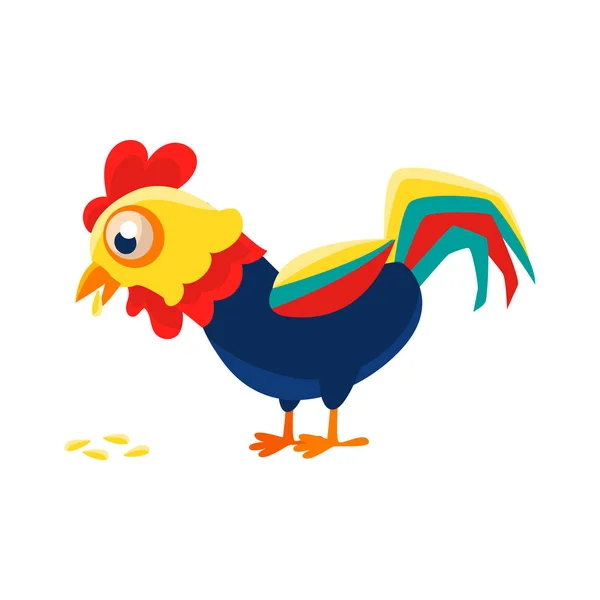 Caricature de Coq mangeant des graines, coq représentant le symbole du zodiaque chinois du Nouvel An 2017 — Image vectorielle