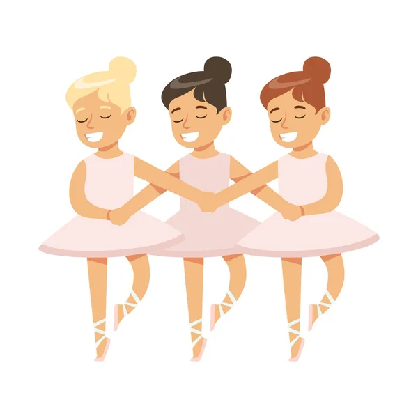 Niñas bailando Swans Lake Ballet en clase de danza clásica, futura bailarina profesional — Vector de stock