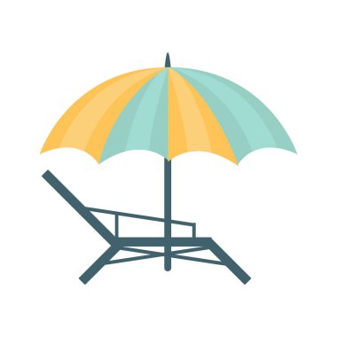 Metal şezlong ve şemsiye mavi ve sarı renk, yaz plaj tatil serisi resimler bölümü