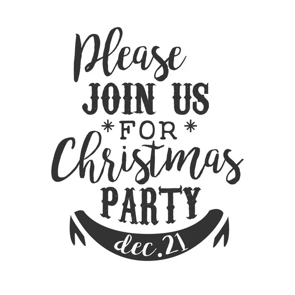 Christmas Party Black And White Invitation Card Design Template With Calligraphic Text — Stock Vector