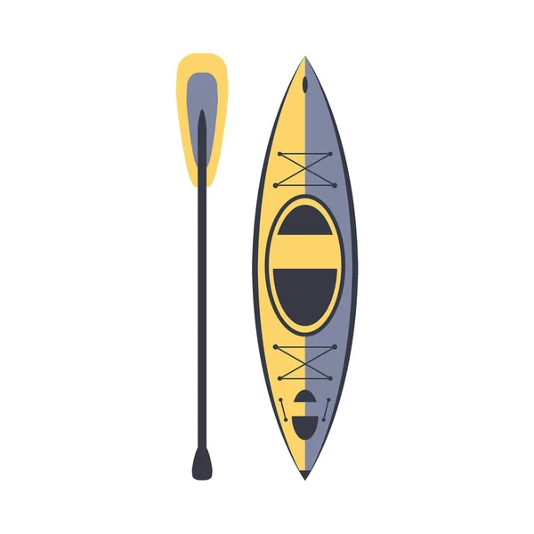 Sárga és kék kajak és házal, része a csónak és vízi sport sorozat egyszerű lapos vektor illusztrációk — Stock Vector