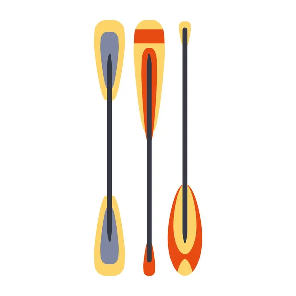 Conjunto de tres kayak y balsa peddles, parte de barco y deportes acuáticos serie de simples ilustraciones de vectores planos — Archivo Imágenes Vectoriales