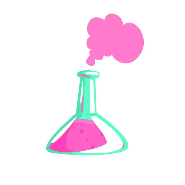Tubul de testare de laborator cu lichid roz care prezintă reacție chimică, parte a setului de echipamente chimice pentru oameni de știință Set de obiecte izolate — Vector de stoc