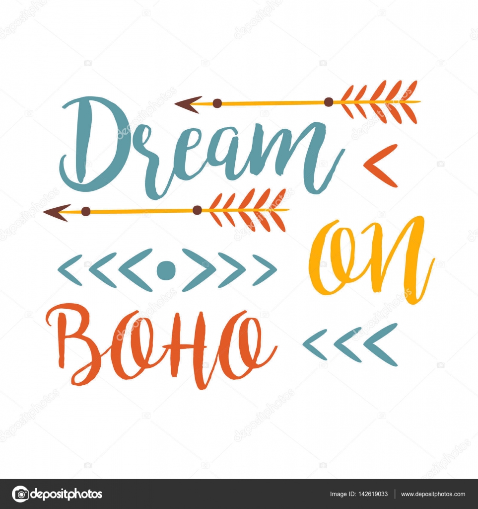 Dream On Slogan Ethnic Boho Style Element Hipster Fashion Design