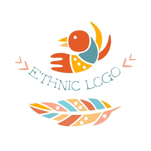 Etnische Logo Boho Style-Element, Hipster Fashion Ontwerpsjabloon In blauwe, gele en rode kleur met gestileerde vogels — Stockvector