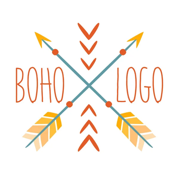 Etnische Logo Boho Style-Element, Hipster Fashion Ontwerpsjabloon In blauwe, gele en rode kleur met gekruiste pijlen — Stockvector