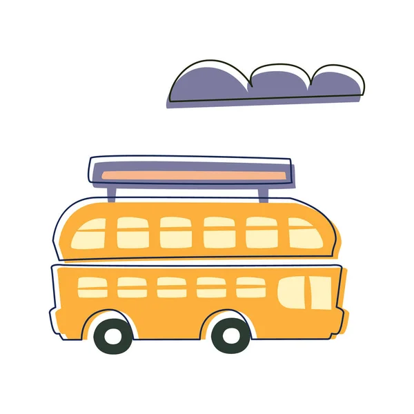 Bus jaune à deux étages, mignon élément de paysage de ville de conte de fées illustré de bande dessinée — Image vectorielle