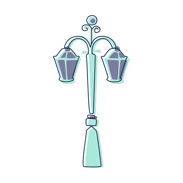 优雅的户外照明盏盏灯笼，可爱的童话故事城市景观元素概述卡通插图 — 图库矢量图片