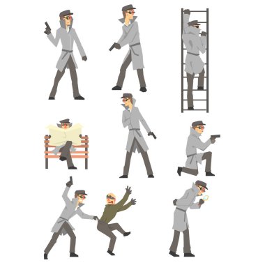 Police Detective And Private Investigator At Work Investigating And Solving Crimes Set Of Situations clipart
