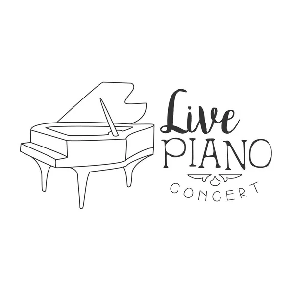 Concerto di musica dal vivo per pianoforte Poster in bianco e nero con testo calligrafico e strumento per pianoforte — Vettoriale Stock