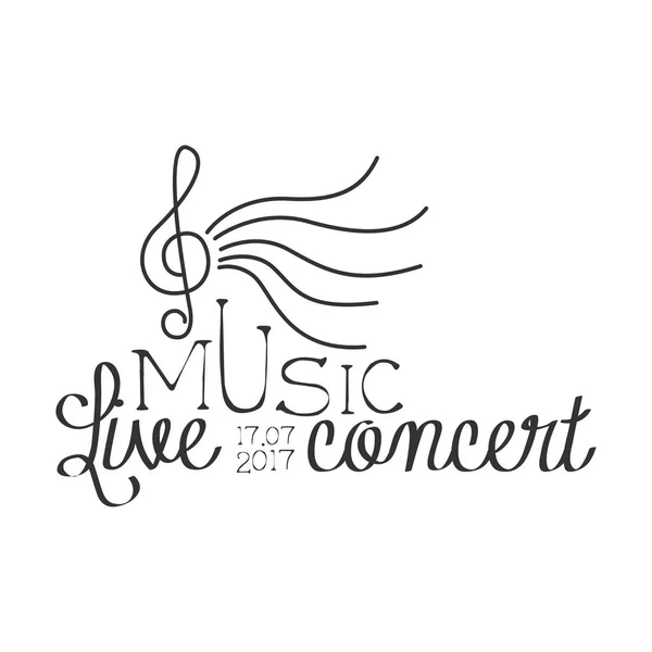 Live Music Concert Black And White Poster With Calligraphic Text And Treble Clef — Stock Vector
