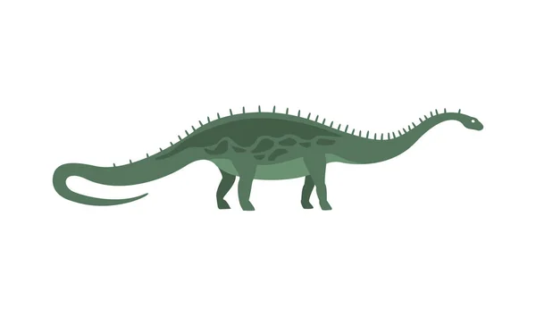 Green Diplodocus Dinosaur Of Jurassic Period, Prehistoric Extinct Giant Reptile Cartoon Realistic Animal — Stock Vector