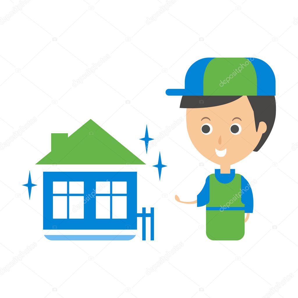 Cleanup Service Worker And Clean Home, Cleaning Company Infographic Illustration