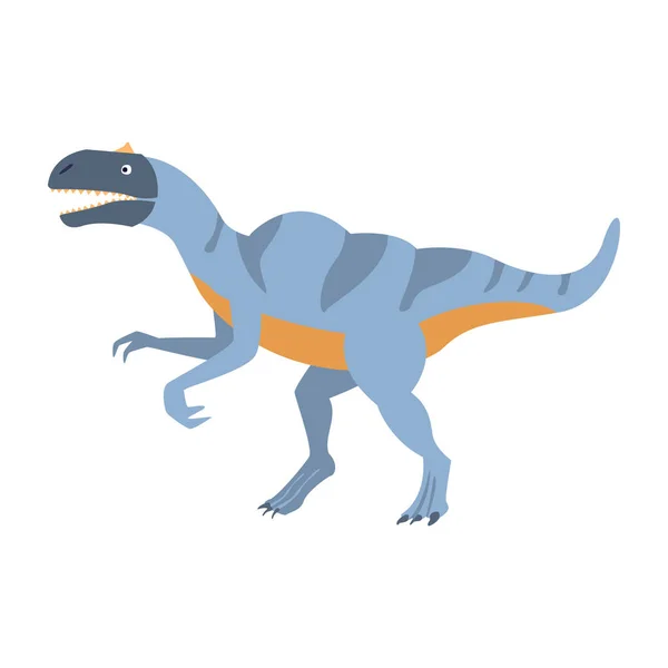 Dinosaurio Velociraptor Azul del Periodo Jurásico, Dibujos Animados de Reptiles Gigantes Extintos Prehistóricos Animal Realista — Vector de stock