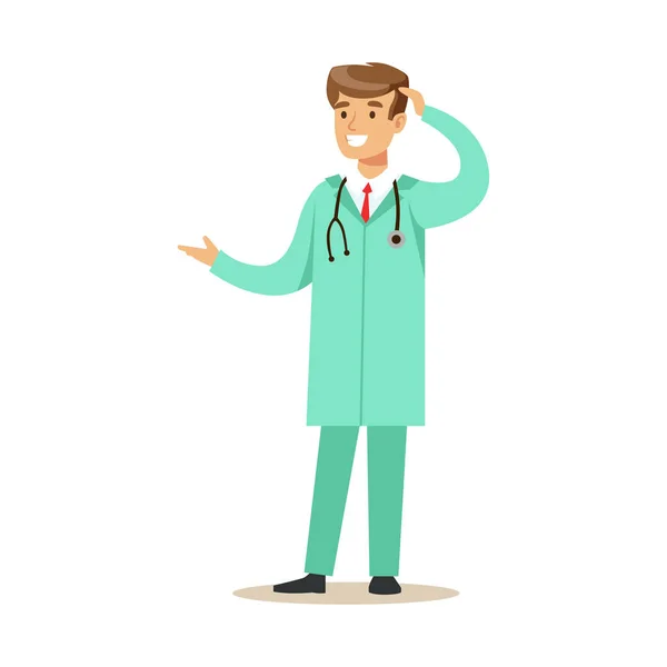 Manlig läkare med stetoskop bär medicinsk Scrubs enhetliga arbetar i sjukhuset delen av serien av sjukvårdsspecialister — Stock vektor