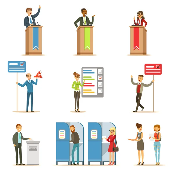 Political Candidates And Voting Process Set Of Democratic Elections Themed Illustrations — Stock Vector