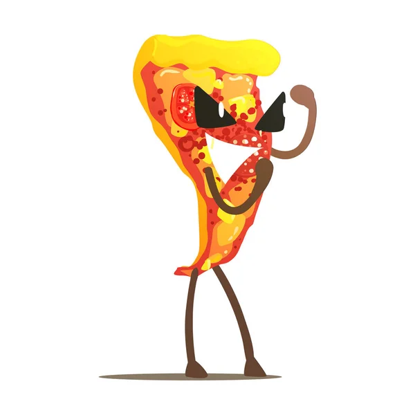 Margarita Pizza Slice Street Fighter, fastfood Bad Guy stripfiguur bestrijding van illustratie — Stockvector