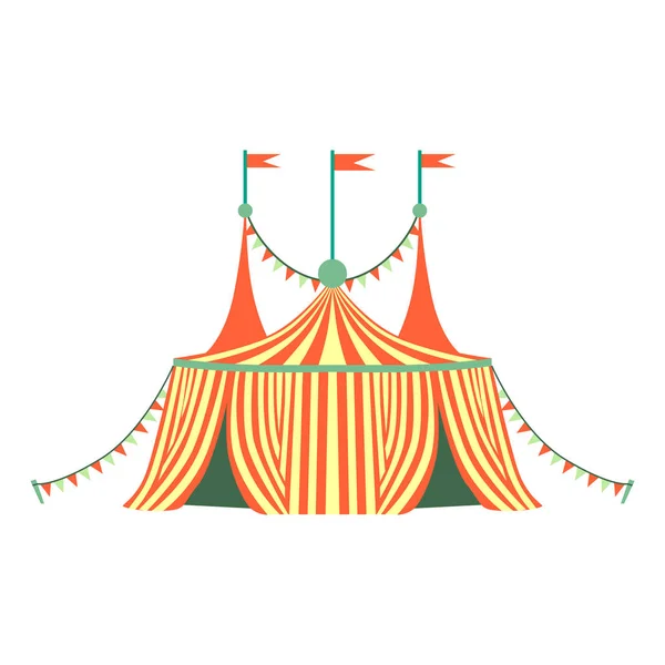 Kırmızı ve sarı çizgili sirk çadırı, eğlence parkı bir parçası ve düz çizgi film çizimler adil dizi — Stok Vektör