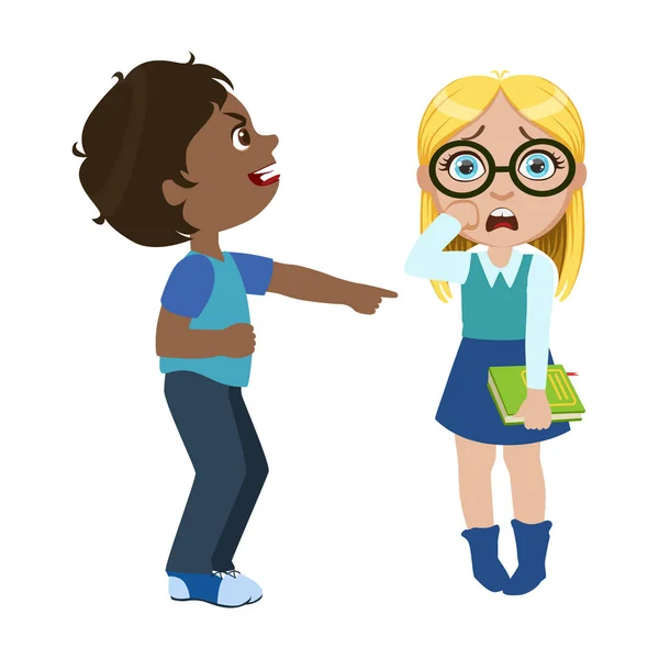 Boy Mocking A Girl, Part Of Bad Kids Behavior And Bullies Series Of Vector Illustrations With Characters Being Rude And Offensive — Stock Vector