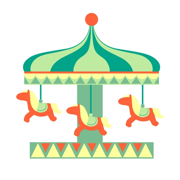 Merry-Go Ronda Con Caballos Paseo, Parte De Parque De Atracciones Y Feria Serie De Ilustraciones De Dibujos Animados Planos — Vector de stock