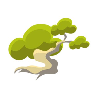 Yeşil ağaç beyaz gövde Bonsai minyatür geleneksel Japon bahçe peyzaj öğe vektör çizim ile