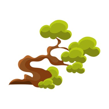Ağacı Bonsai minyatür geleneksel Japon bahçe peyzaj öğe vektör çizim yeşil yamuk