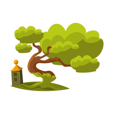 Yeşil eski meşe Bonsai minyatür geleneksel Japon bahçe peyzaj öğe vektör çizim