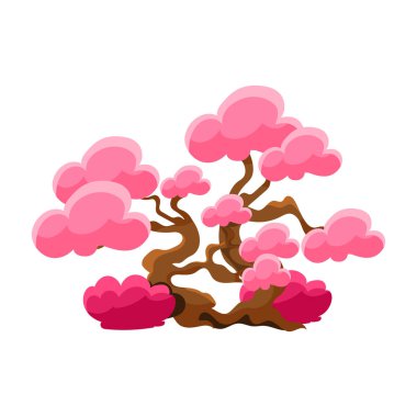 Pembe ağacı Bonsai minyatür geleneksel Japon bahçe peyzaj öğe vektör çizim