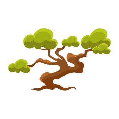 Yeşil çam ağacı Bonsai minyatür geleneksel Japon bahçe peyzaj öğe vektör çizim