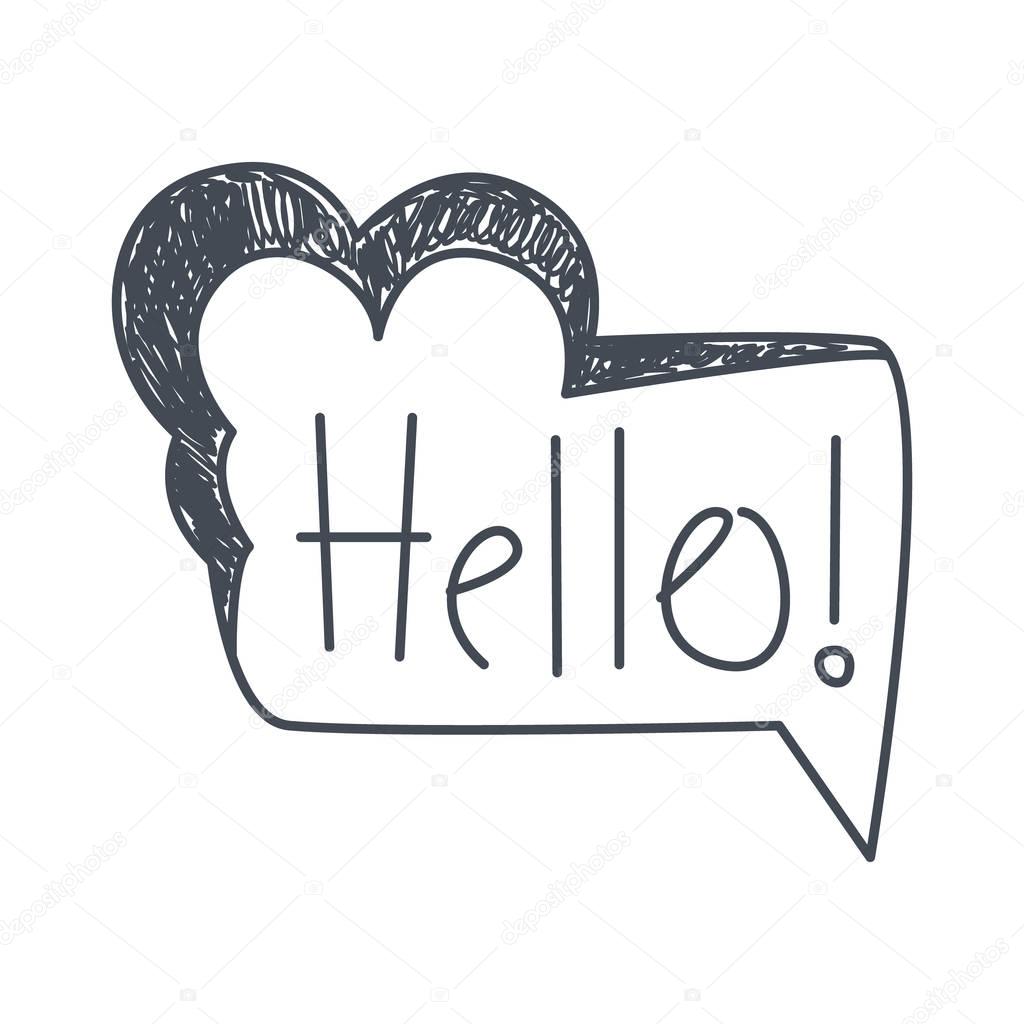 Word Hello, Hand Drawn Comic Speech Bubble Template, Isolated Black And White Hand Drawn Clipart Object