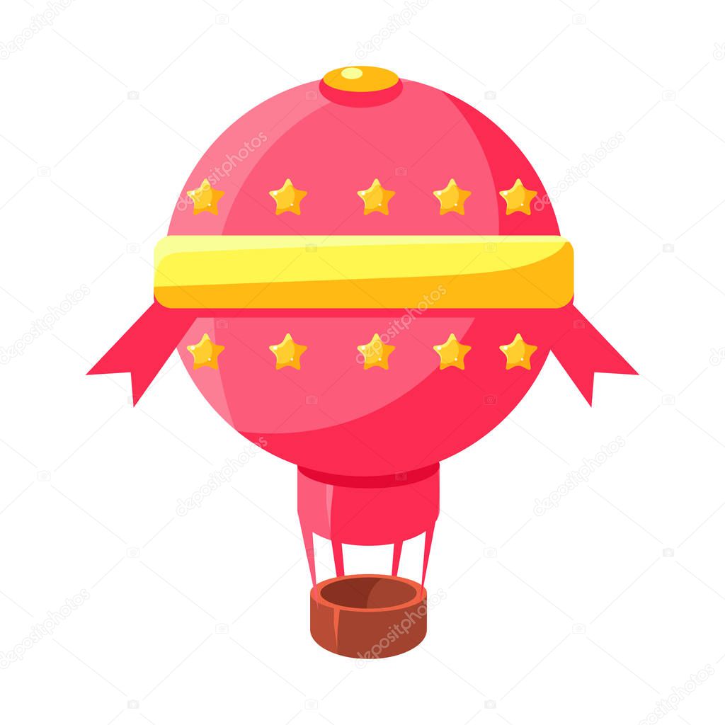 Pink Hot Air Baloon Aircraft, Fairy Tale Candy Land Fair Landscaping Element In Childish Colorful Design Isolated Object