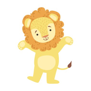 Aslan şirin oyuncak hayvan detaylı öğeleri koleksiyonunun Fauna çocukça vektör çıkartmaları ile