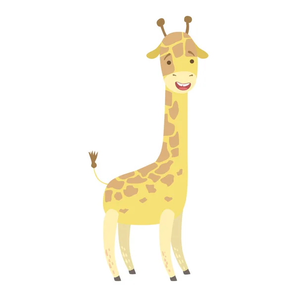 Giraffe leuk speelgoed dier met gedetailleerde elementen deel van Fauna collectie van kinderachtig Vector Stickers — Stockvector