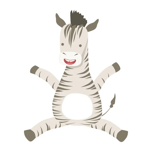Zebra şirin oyuncak hayvan detaylı öğeleri koleksiyonunun Fauna çocukça vektör çıkartmaları ile — Stok Vektör