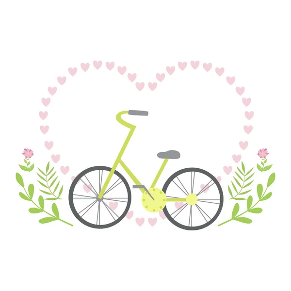 Heart Shaped Frame Formed With Small Hearts And Plants , Template St. Valentines Day Message Element Missing Text With Cute Summer Bicycle — Stock Vector