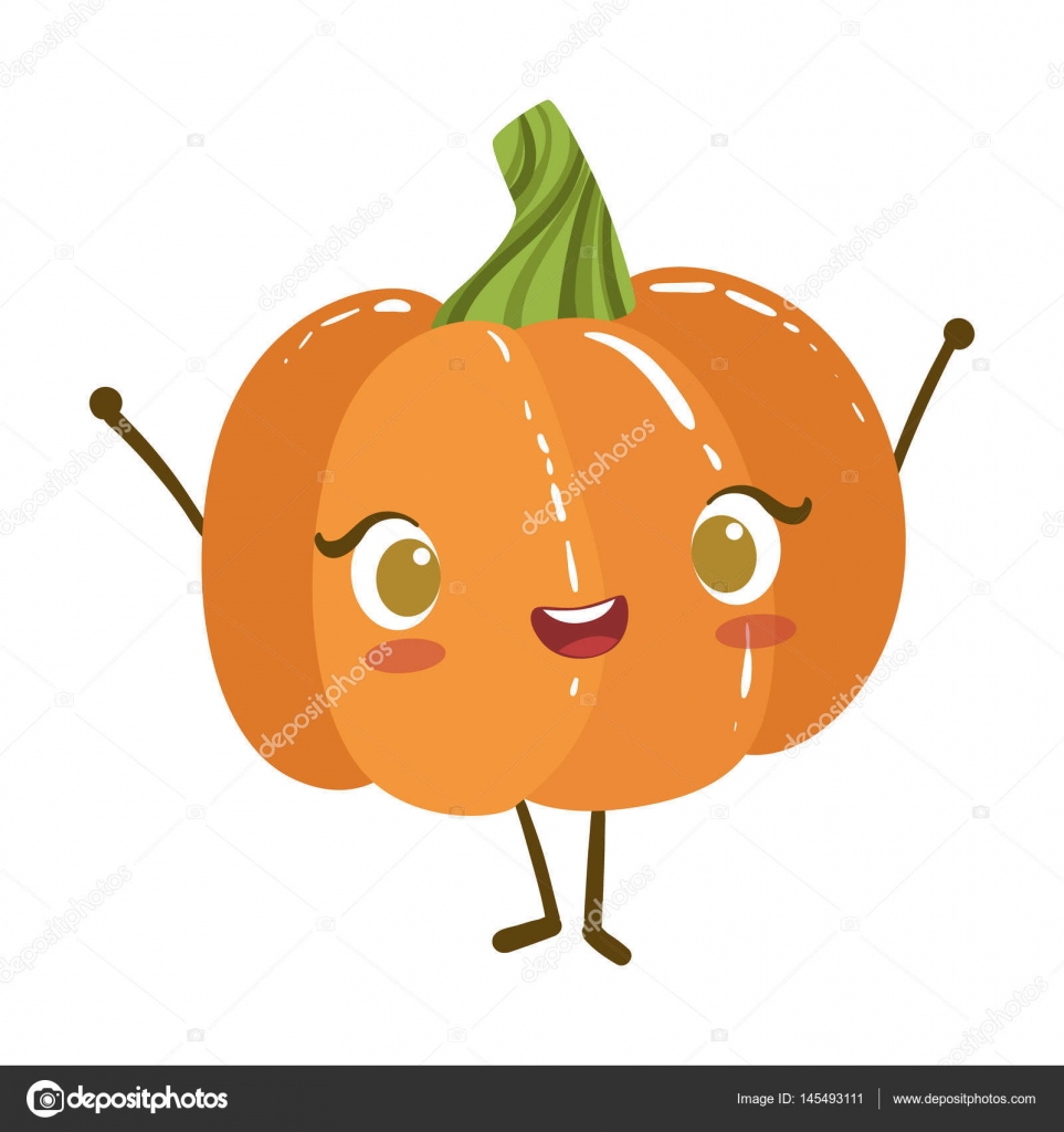 ヒト化のカボチャのかわいいアニメ漫画野菜食糧キャラ絵文字ベクトル