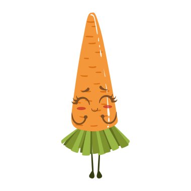 Havuç şirin Anime Çizgi film sebze gıda karakter Emoji vektör çizim gülümseyen insanlaşmış