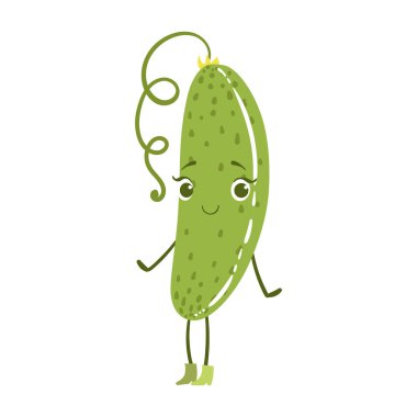 Salatalık şirin Anime Çizgi film sebze gıda karakter Emoji vektör çizim gülümseyen insanlaşmış