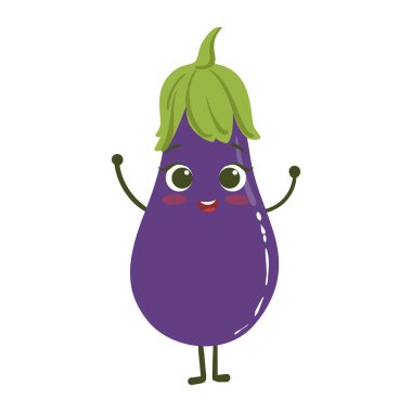 Patlıcan şirin Anime Çizgi film sebze gıda karakter Emoji vektör çizim gülümseyen insanlaşmış