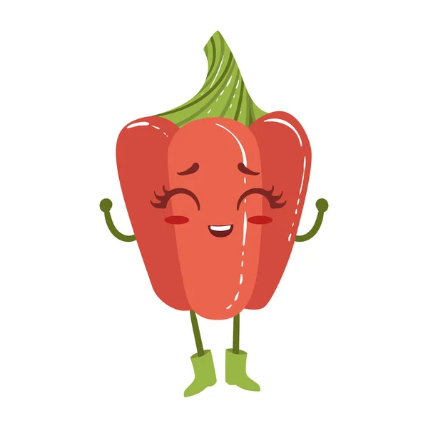 Симпатичный аниме Bell Pepper Humanized Smiling Cartoon Vehicle Food Character — стоковый вектор